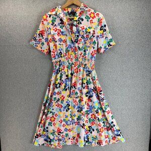 Halogen x Atlantic Pacific Womens Sz XS Floral Print Shirtdress Stretch Waist SS